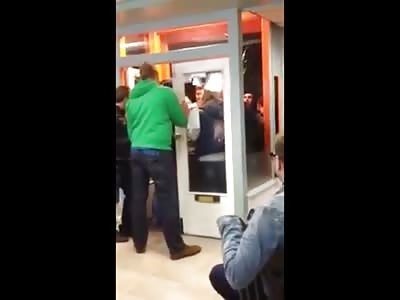 Woman assaults Man, Man fights back Pushing her through the Glass
