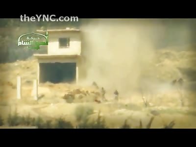 Incoming Bomb hits Syrian Bunker Sends Soldiers Flying (Watch Replay)