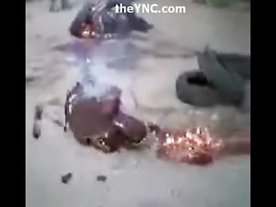 Melting Man is Brutally Beaten as he Burns Alive in the Street..Necklacing