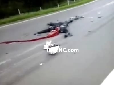 Amazing Footage of a Motorcyclist Head Exploded and Opened up on the Street