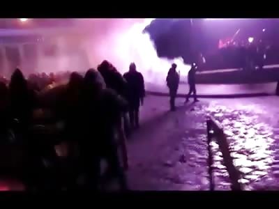 Ukrainian Protester Blows off his Hand with a Grenade during Riot (Includes Gory Aftermath) 