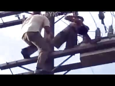Electrocuted boy is Rescued by Man from a Telephone Pole, The Boy is Clinging to Life
