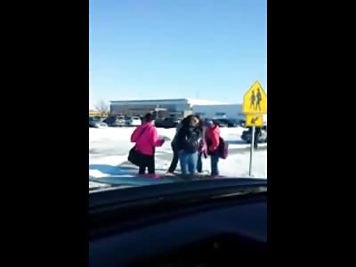 Just a Guy laughing at bunch of schoolkids slipping on the same ice patch 