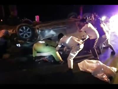Woman in White Panties is Removed from under her Own Car..Covered in Blood and Very Dead