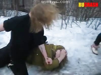 2 REAL Russian Girls Fight it out in the Snow, next to the Trains Tracks Old School Style