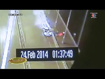 CCTV Captures 2 Men Disposing of Bodies off of a Bridge in Thailand 