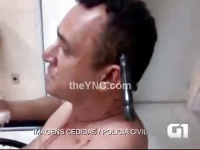 Man Conversation with a Knife Stuck Directly Through his Head