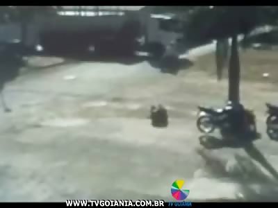 Rider is Run Over and Killed by Truck in Very Slow Motion Like Accident