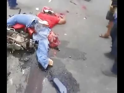 Rider Pulverized by Truck..Helmet Exploded  