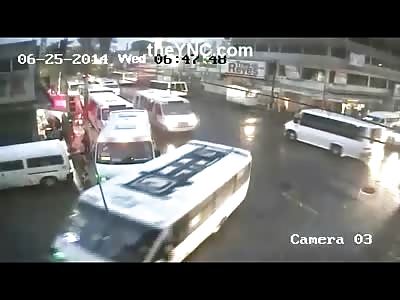 Man is Runover and Brutally Crushed by a Turning Bus