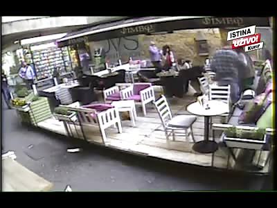 Woman's Suicide Lands on a Bar Deck during Lunch Hours..(Watch Slow Motion) 
