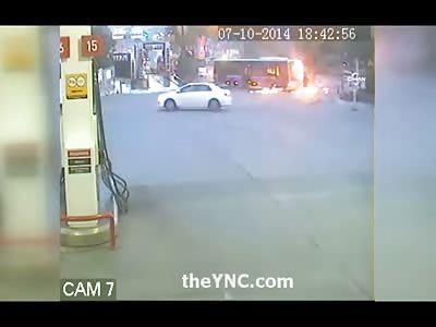 Gas Station Employees Witness Brutal Molotov Cocktail Attack on City Bus 