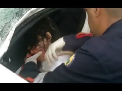 Paramedics Arrive On Scene of a Girl who Went through Her Windshield in a Bad Car Accident (Video is Graphic) 