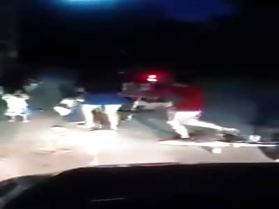 Girl is Pounded into the Pavement under the Dimly Lit Car Headlights at Night 