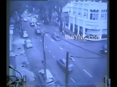 Very Bizarre Scenes Shows a Car Being Literally Crushed by Something Falling from the Sky
