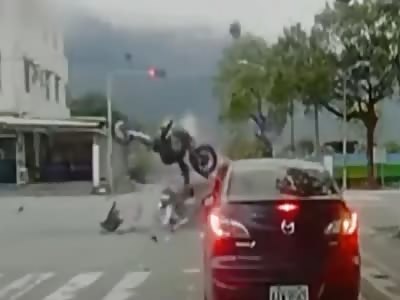 New Brutal  Motorcycle Accident at Intersection in Taiwan