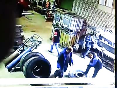 Overfilled Tire  Sends Mechanic to the Air