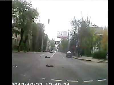 Speeding car slams into pedestrian ...Turns him into Ragdoll 