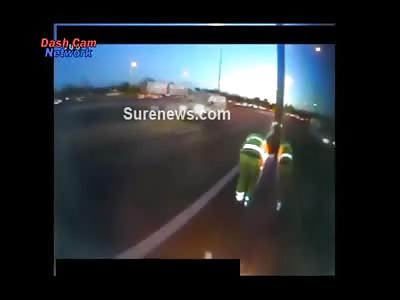 Unbelievable Video shows a Truck Driver Survive by inches outside on the Highway