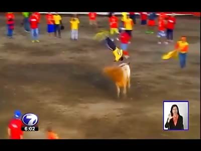 Brutal Bull takes out Man in Yellow Shirt thats Taunting It..