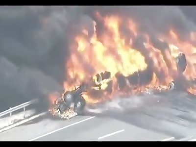 New Jersey highway closed after tanker bursts into flames.