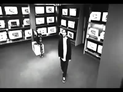 Thief steals LCD TV.