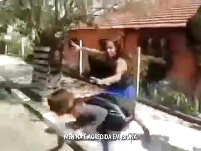 Guy sucker punches girl while black bitch finishes her off