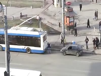 Trolleybus Towing a Car, Car Crashes Into Another