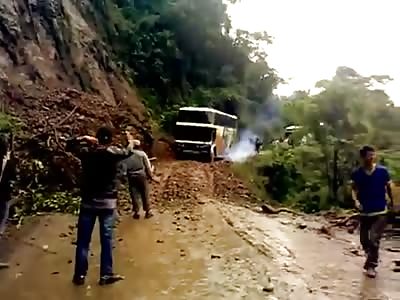 The bus falls to his doom in the highway of death in the Yungas Bolivia.