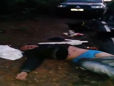 *Brazil Police video* Bank robbers shot by police, 1 of them vomiting and agonizing, other DEAD