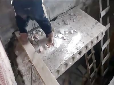 Dumbest Construction Worker EVER Makes HORRIBLE mistake and Nearly Breaks his Neck (LOL)