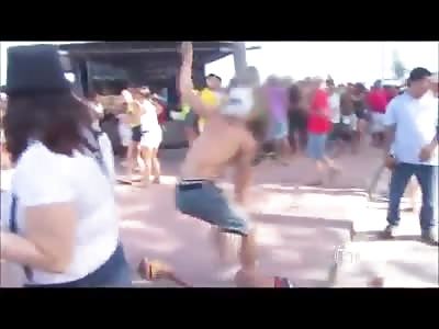 *BRAZIL* Guy gets KTFO and then kicked on the face for throwing a can of beer at crowd on Gay Pride Parade