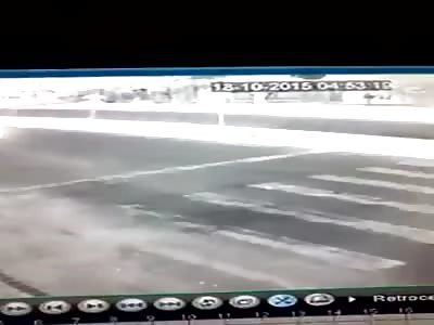 RIDER FALLS AND CAR PASSES OVER HIS BODY