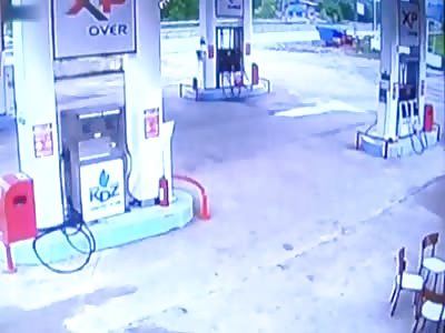  Driving Fully-Loaded Truck Through Gas Station Pumps - at high speed 