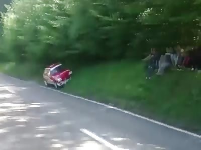 Small Car loses control in Rally
