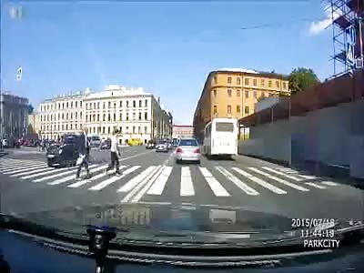 Pedestrian old guy takes hit from car like a champ 
