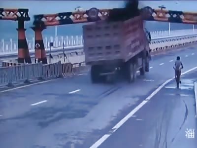 Truck Smashes Through Bridges Height Barrier