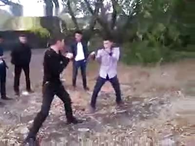 Fight after school in Kazakhstan with HARD knockdown