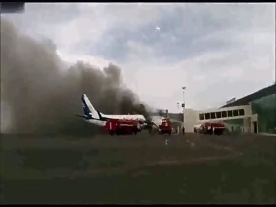 Plane on Fire at Aktau Airport, Khazakstan 