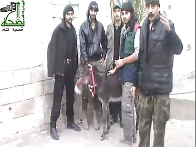 Mujahideen brigade kills a donkey to eat...
