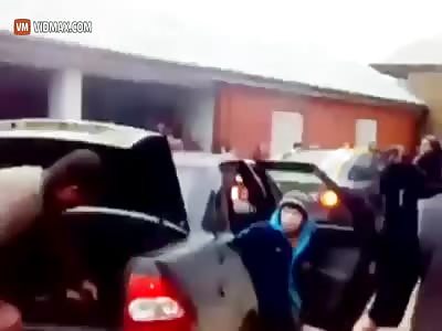 WTF!! Russian man drops his kid off for school, and shoots a Machine Gun