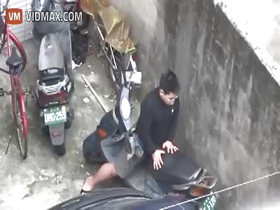 WTF!chinese guy fucking his scooter seat